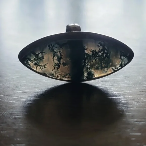 Large Sterling Silver Moss Agate Ring, Vintage - Picture 2 of 5